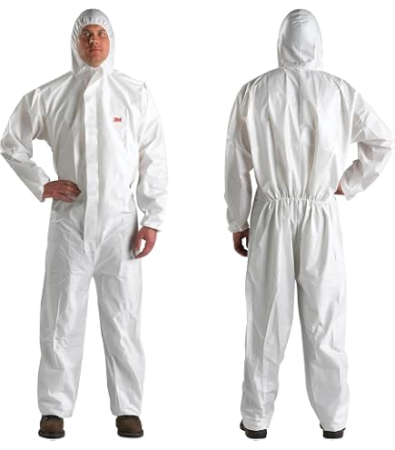 3m Hooded Disposable Coveralls with Knit Material, White/Green, XL